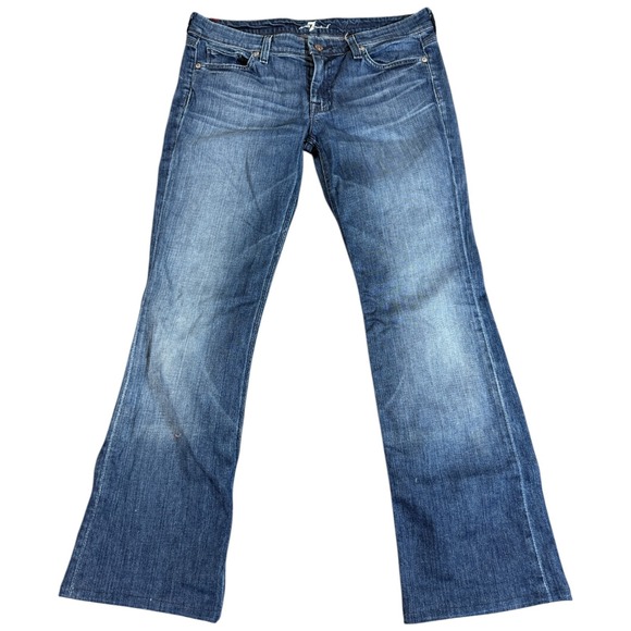 7 For All Mankind Jeans Men's 34x30 Blue Denim Los Angeles Boot Leg Distressed - Picture 1 of 4